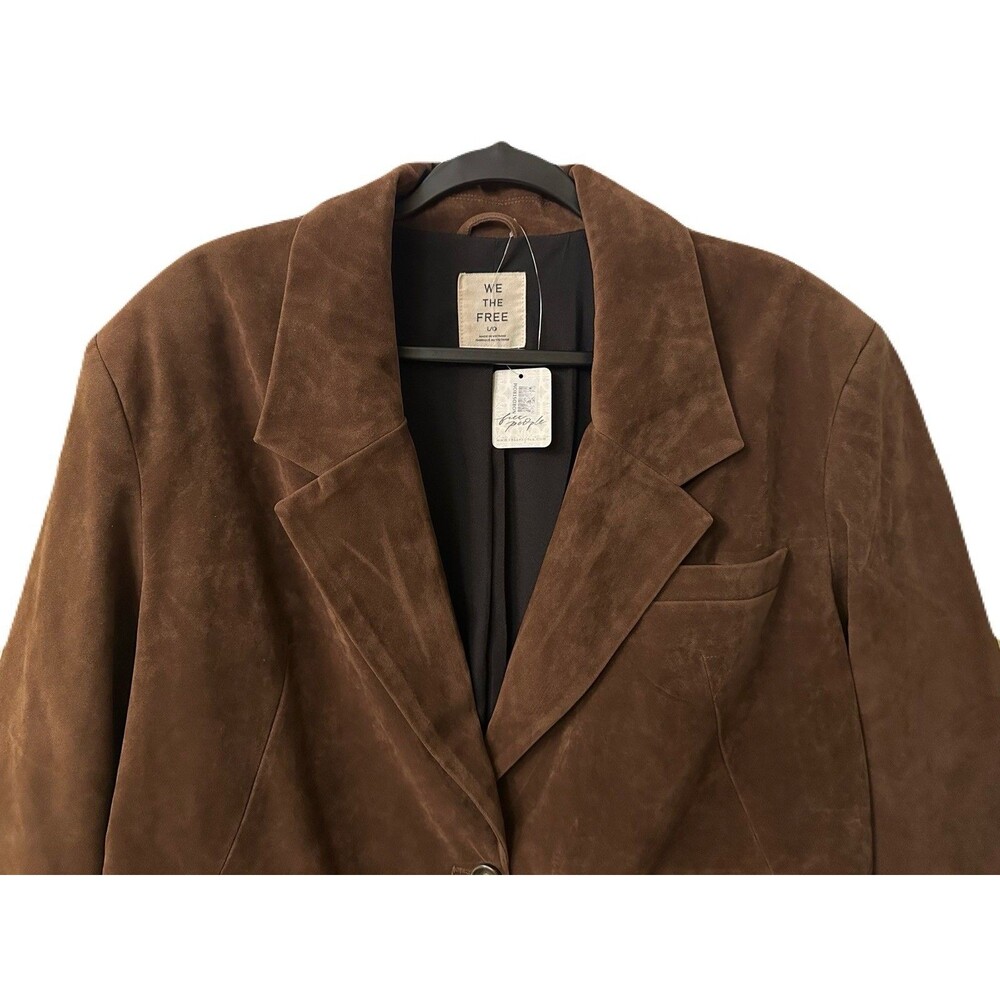 NEW Revolve x We The Free Womens Size Large Paper Cut Brown Faux Suede Blazer - Picture 4 of 11